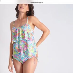 NWOT Stella Parker triple tier tankini set vibrant colors